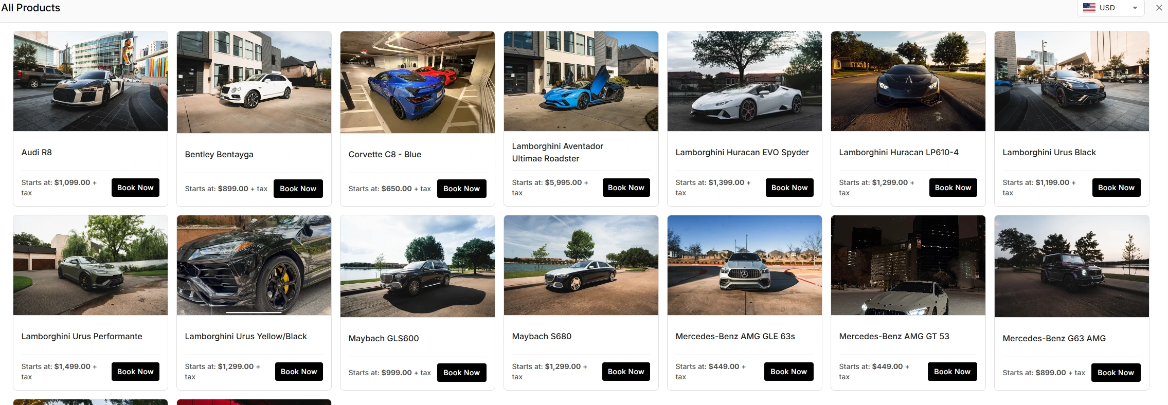 Picton Luxury Rentals · vehicle catalog and visible rental pricing